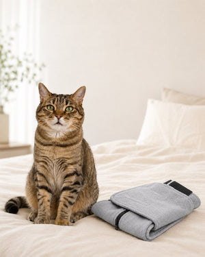 Calm cat groomed at home